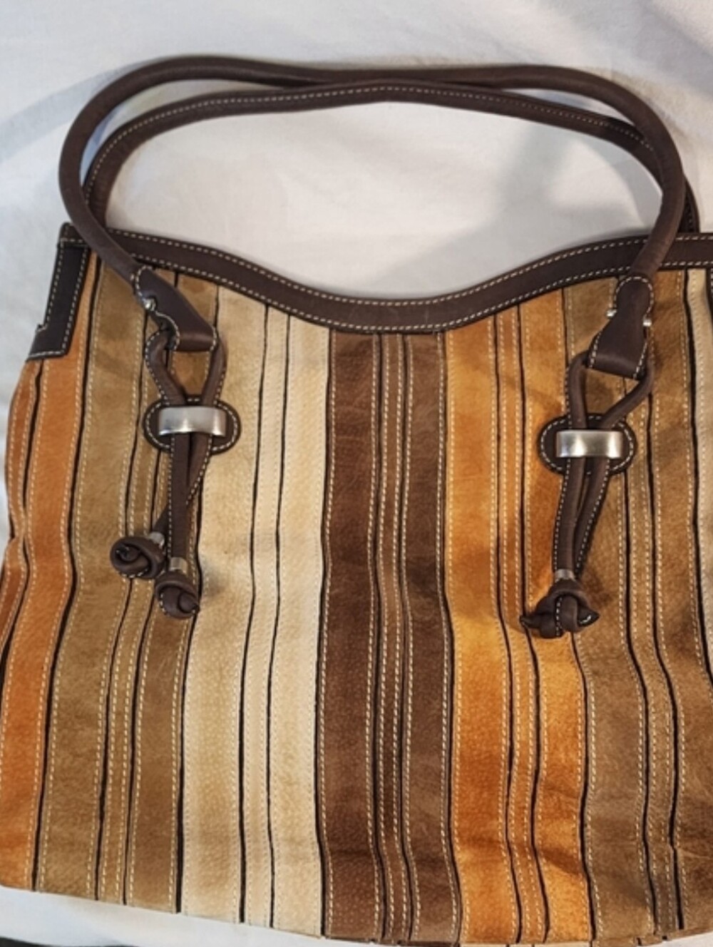 The Trend Elegant Striped Shoulder Bag in Brown and Tan